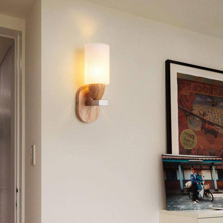 wall lamp LED in wood and lampshade in glass Arandela