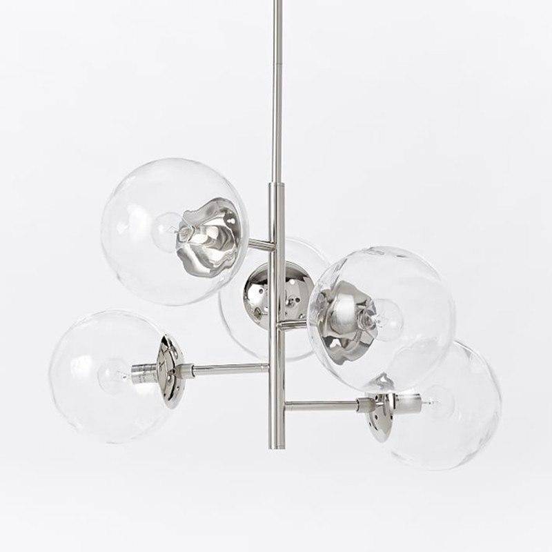 Design chandelier with glass bubbles and bubble chrome branches