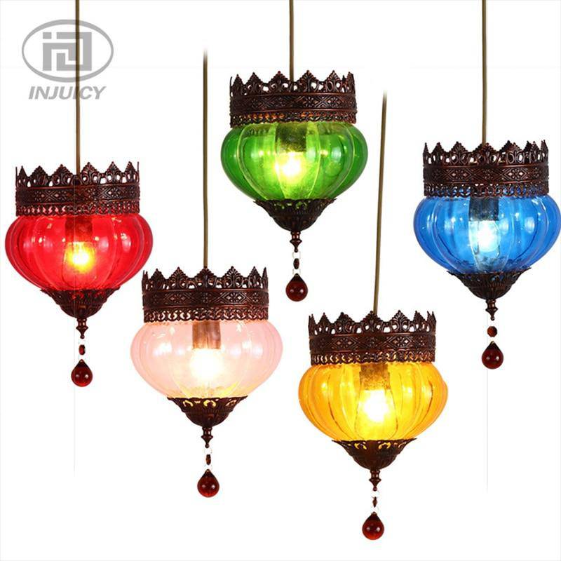 pendant light Rustic LED in colored glass and metal Bohemia