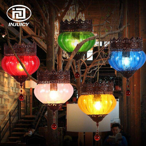 pendant light Rustic LED in colored glass and metal Bohemia