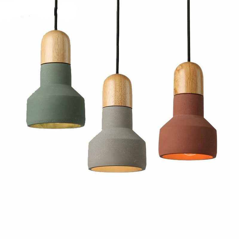 Cement and wood design LED pendant light Nordic