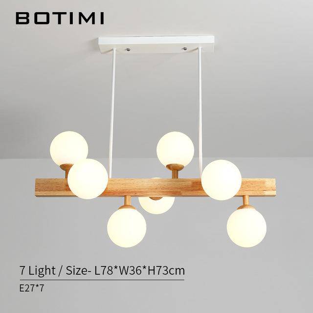 Wood LED chandelier with lamp in glass ball