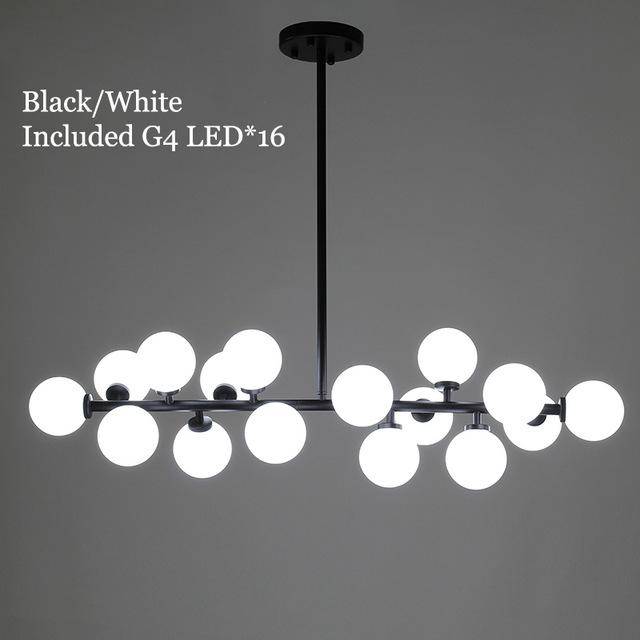 Lustre design à LED avec branche (noir ou dorée) et boules en verre