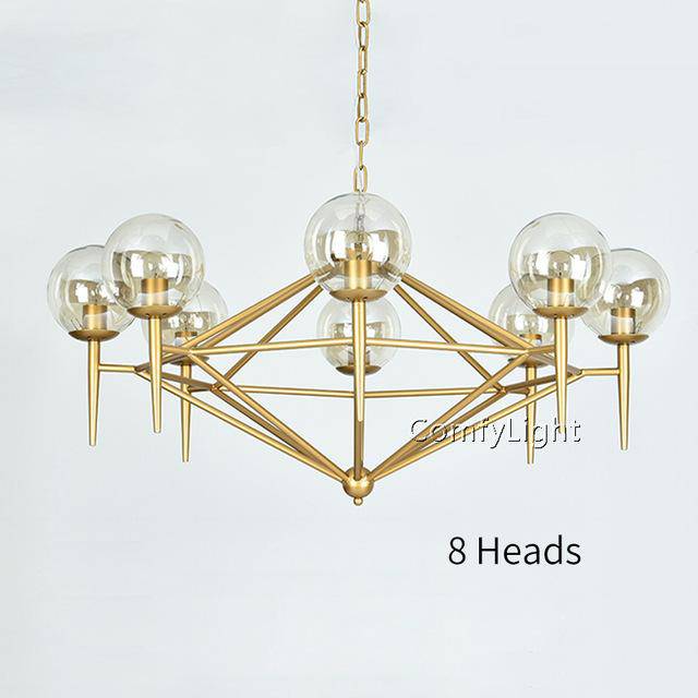 Lámpara de araña design estilo loft de bolas de cristal y oro vintage