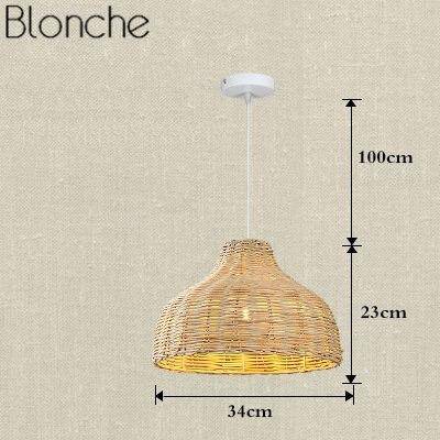 Lámpara de suspensión LED con pantalla de ratán de color Decoración