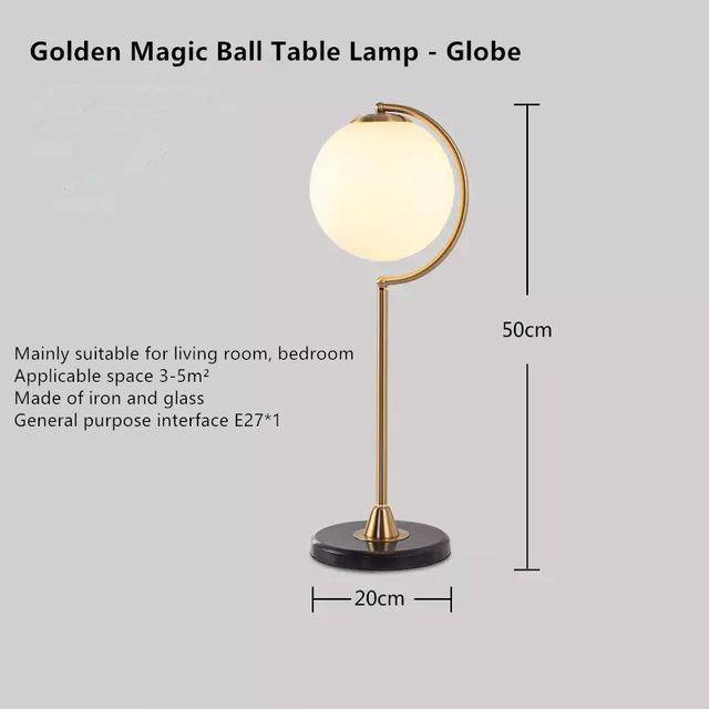 Lámpara de mesa LED dorada con bola de cristal (varias formas)
