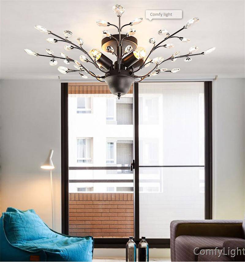 Lustre en cristal et verre branches d'arbre Vintage (noir ou doré)