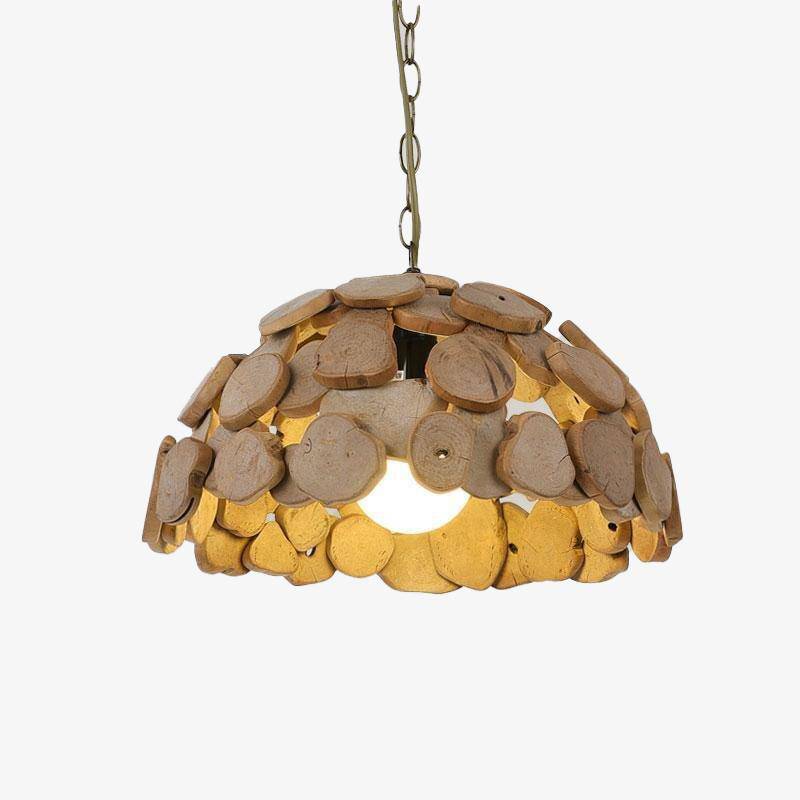 pendant light LED design with lampshade rounded wood Hang