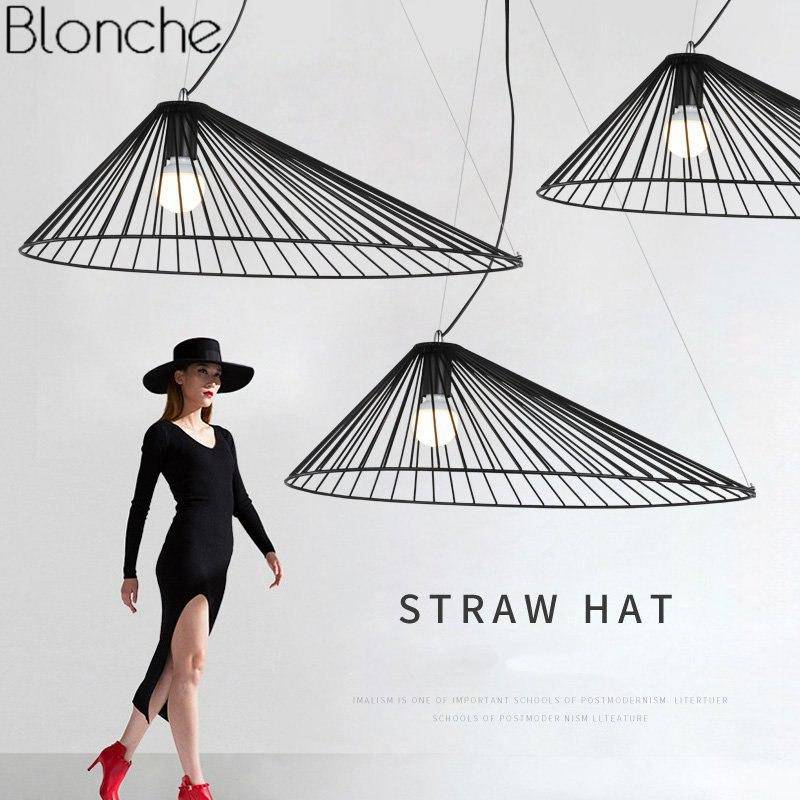Lámpara de suspensión design Sombrero de paja LED negro