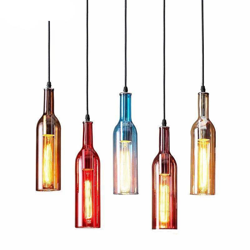pendant light LED bottle design in colored glass