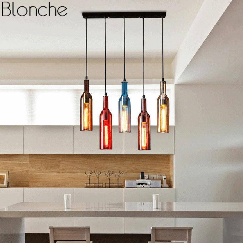 pendant light LED bottle design in colored glass