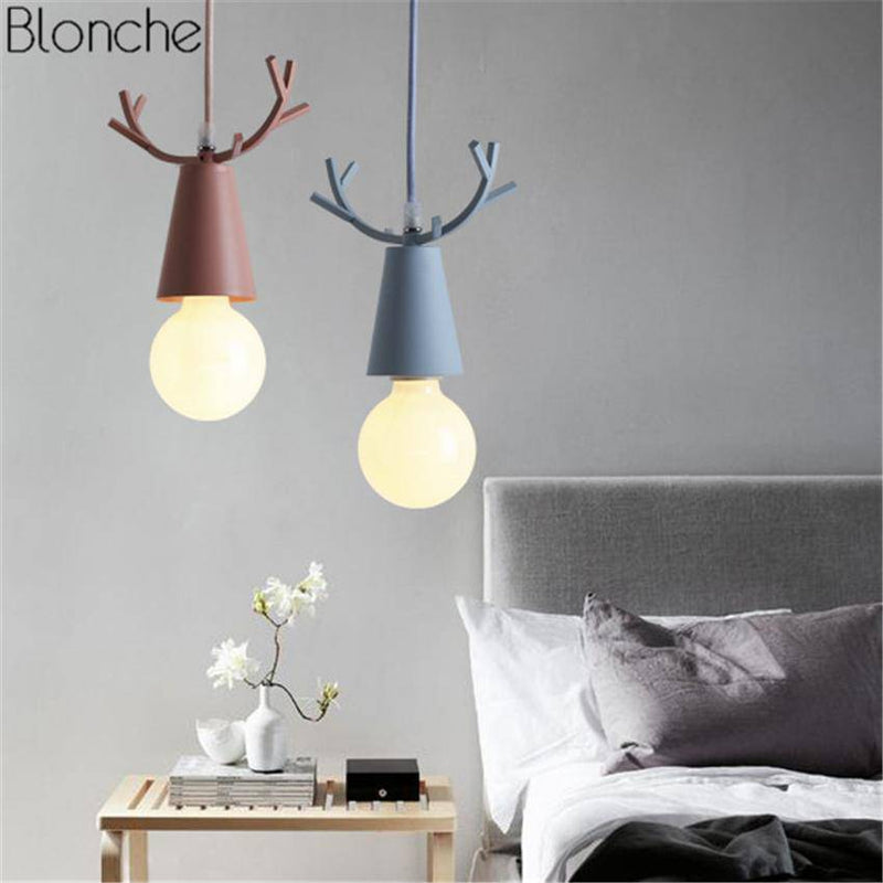 Conical LED pendant light with colorful deer horns