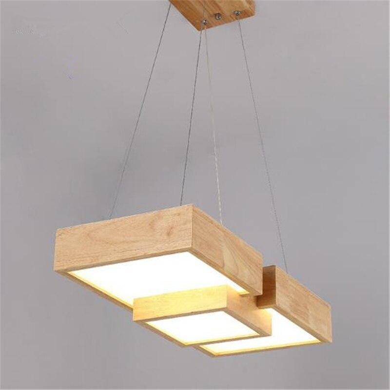 Square wooden LED chandelier in Japanese style