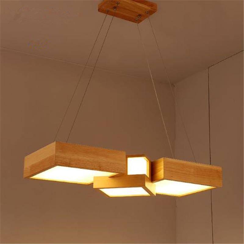 Square wooden LED chandelier in Japanese style