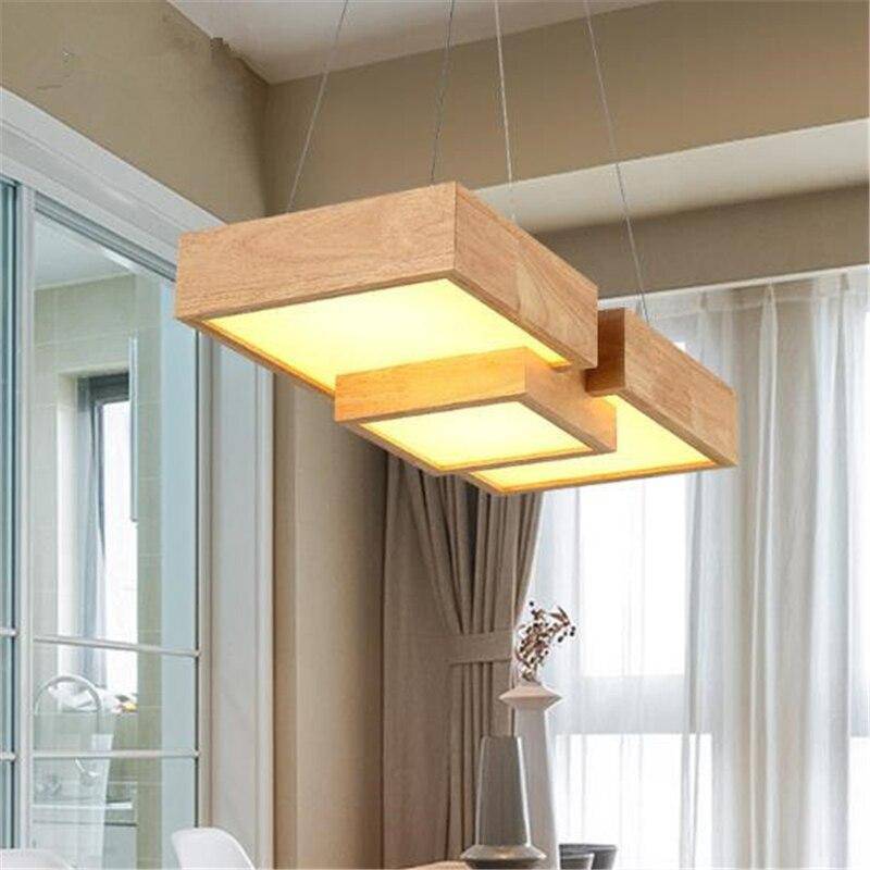 Square wooden LED chandelier in Japanese style