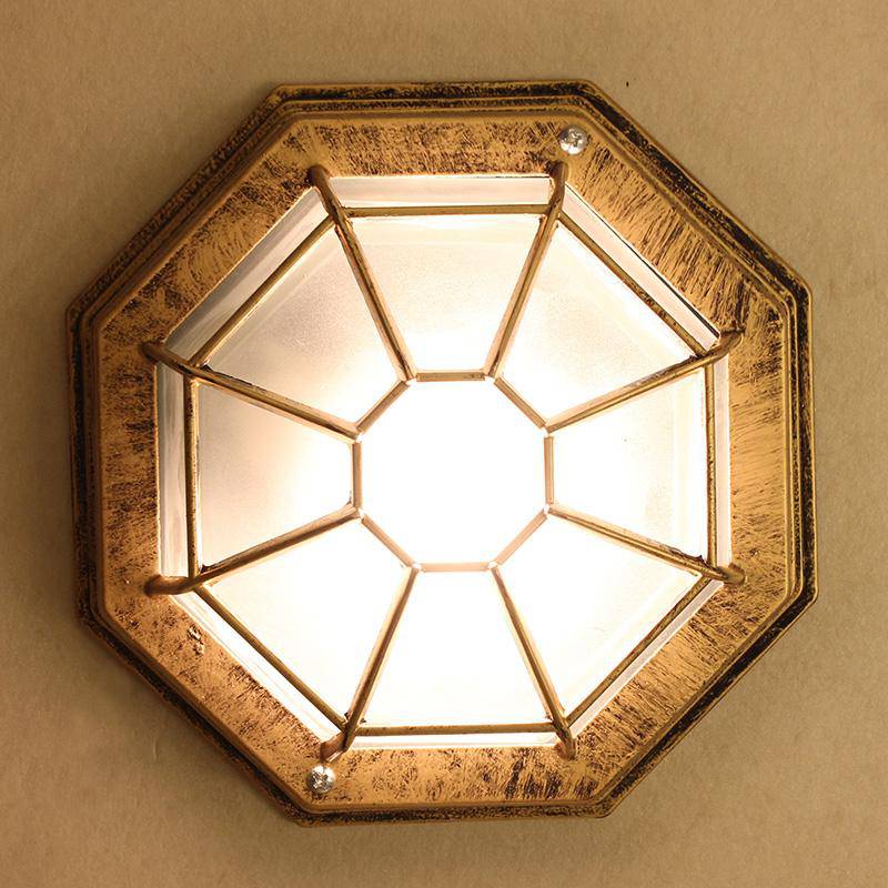 Plafón LED octogonal de exterior con rejilla vintage