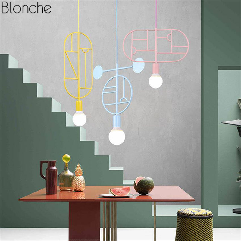 Modern design LED pendant light with colorful shapes