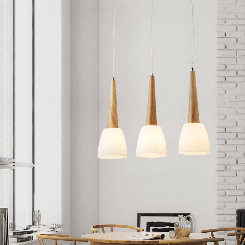 pendant light LED design glass and wood cone