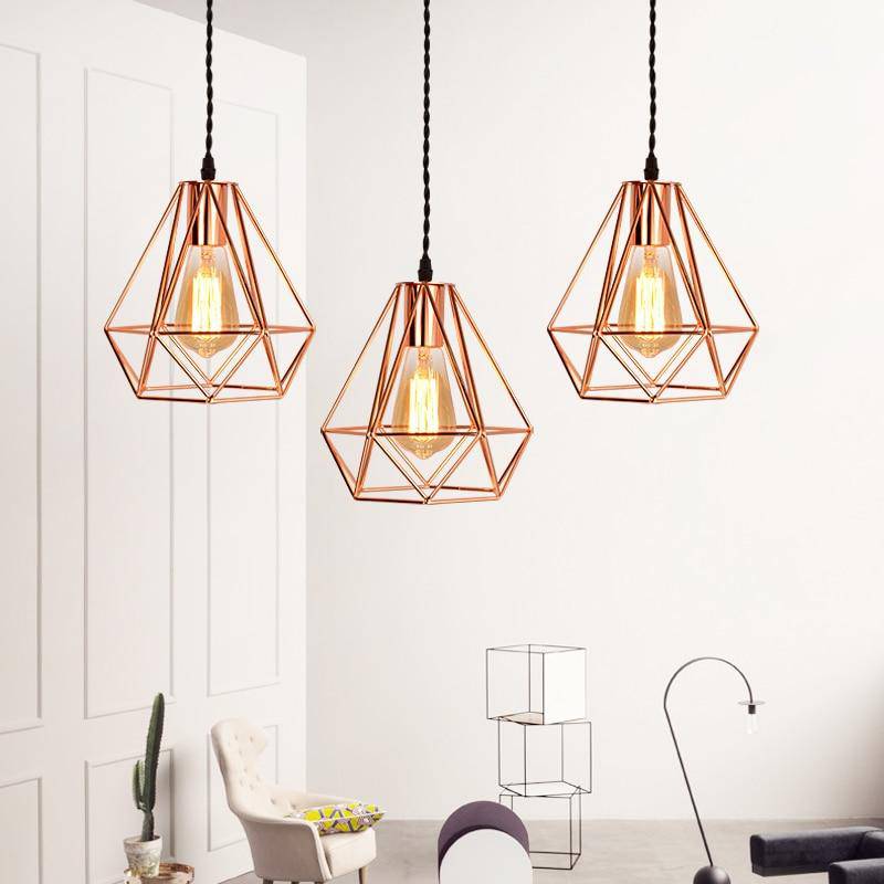 pendant light vintage pink or black diamond cage