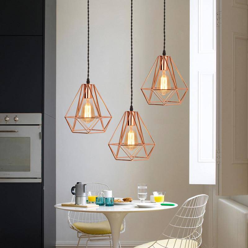 pendant light vintage pink or black diamond cage