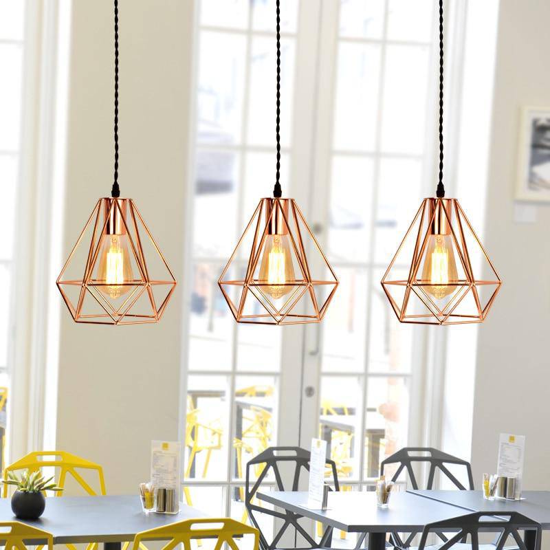 pendant light vintage pink or black diamond cage