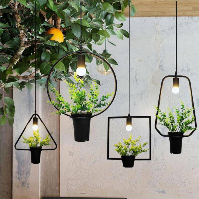 Shape pendant lamp with green plants Trazos