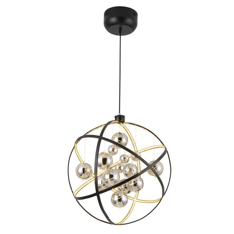 Design LED pendant light with balls in black sphere