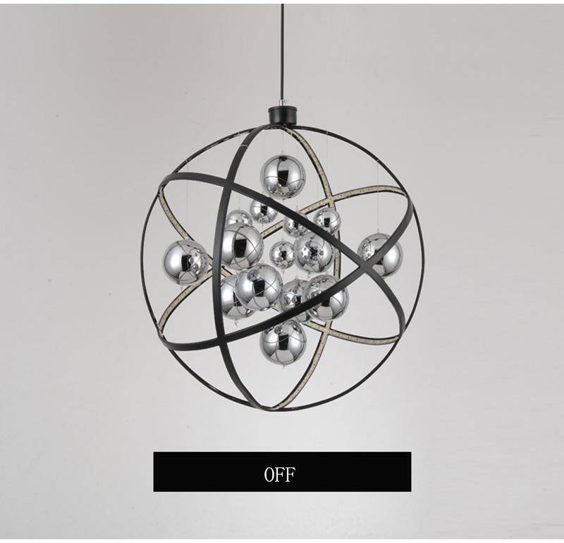 Design LED pendant light with balls in black sphere