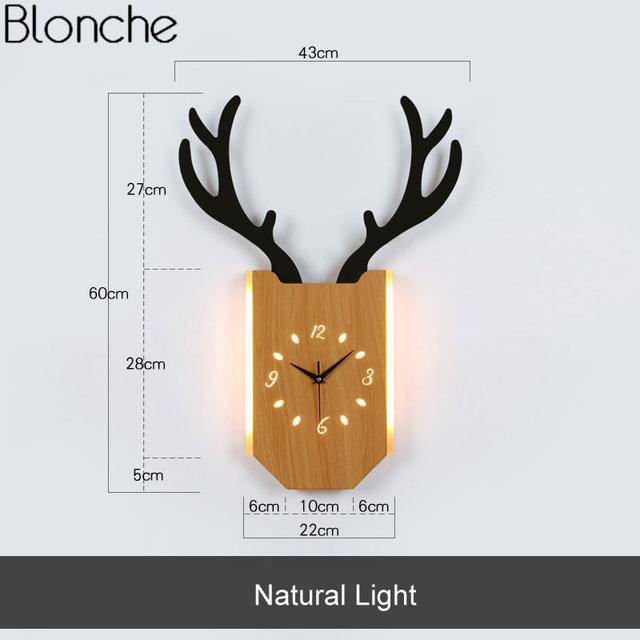 Aplique y reloj LED de cuerno de ciervo