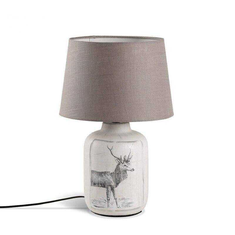 Lámpara de cabecera con pantalla de tela y diseño de ciervo