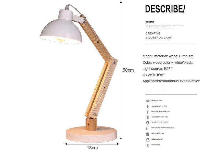 Lámpara de escritorio de madera ajustable Manu
