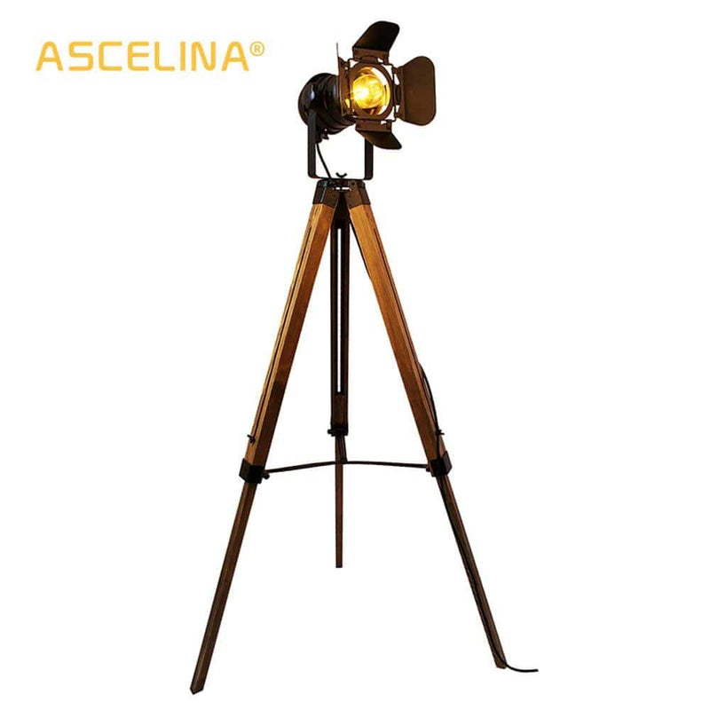 Floor lamp adjustable projector on wooden stand