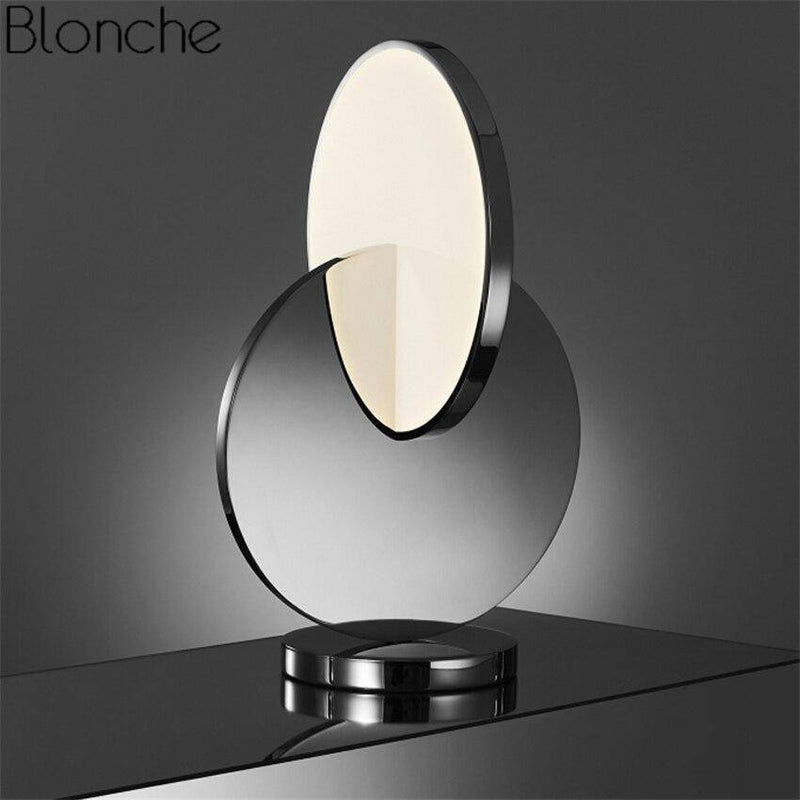 LED design table lamp with double silver disc Lee