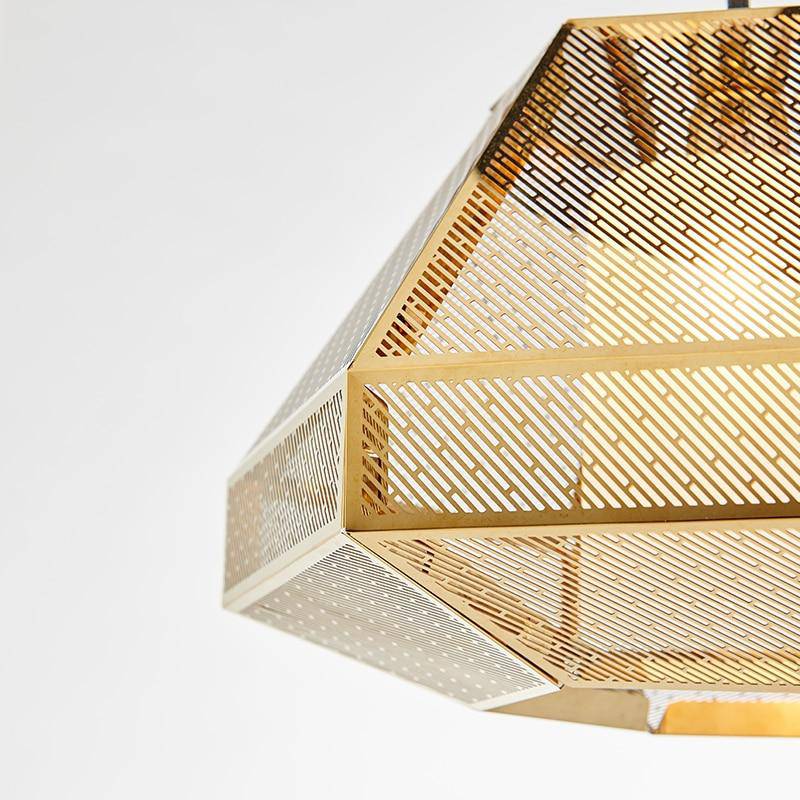 Lámpara de suspensión LED de forma geométrica de oro Moderno