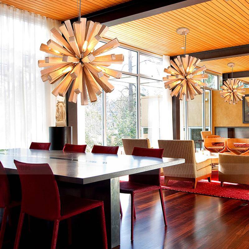 Lámpara de suspensión design LED de madera estilo Wongshi