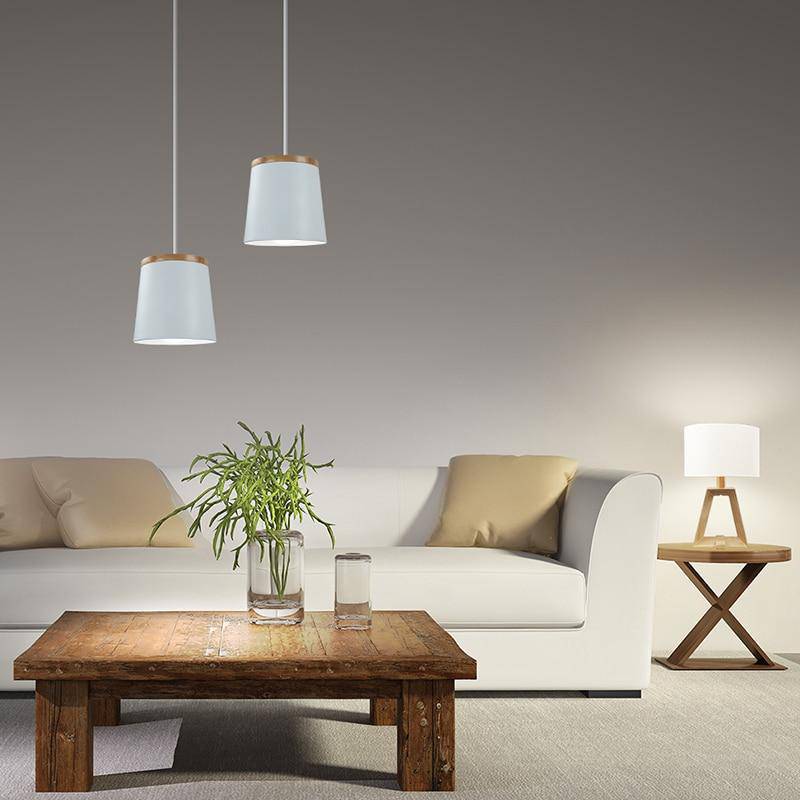 Lámpara de suspensión design madera y metal blanco Aisilan
