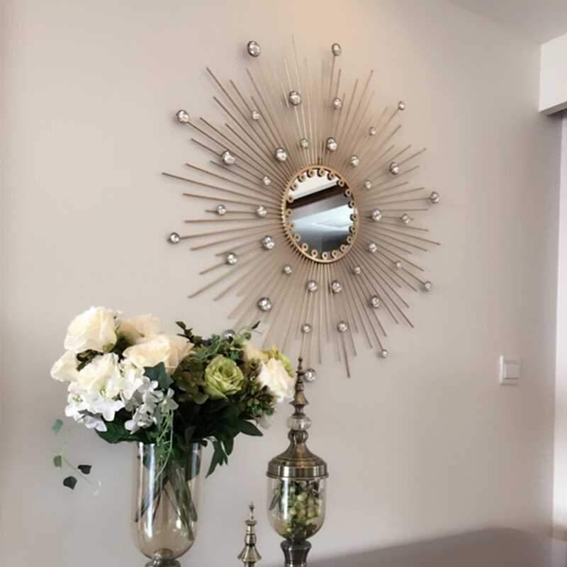 Large round gold sunburst wall mirror Creative