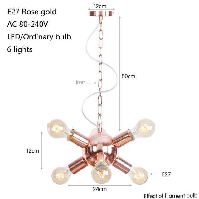 Lustre design LED en métal rose gold avec plusieurs lampes Fly