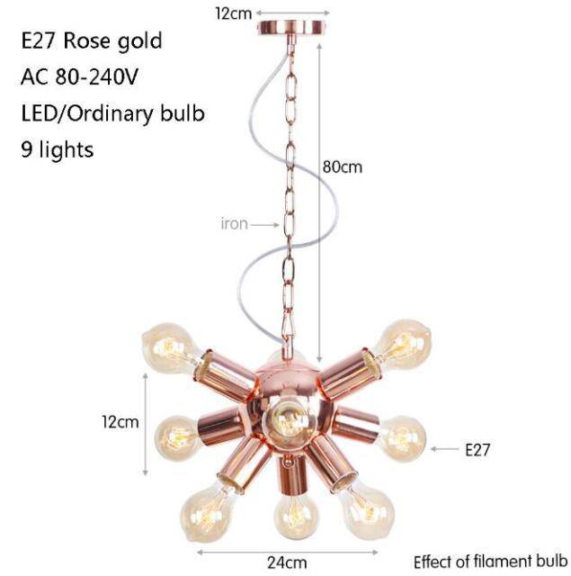 Lustre design LED en métal rose gold avec plusieurs lampes Fly