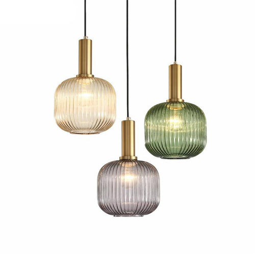 pendant light colored glass design and gold base