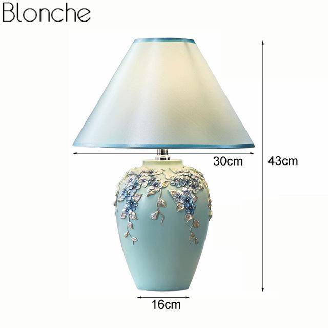 Bedside lamp with lampshade and coloured flower base