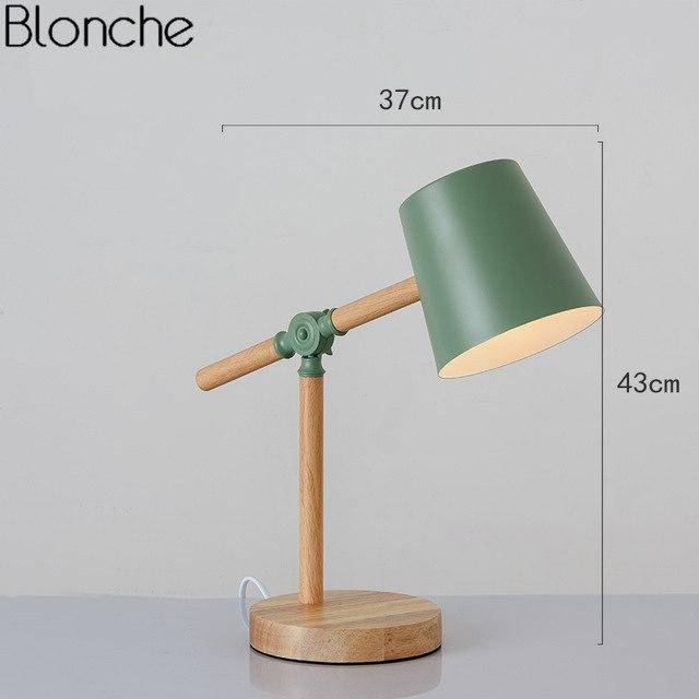 Lámpara de mesa de madera regulable con pantalla de color