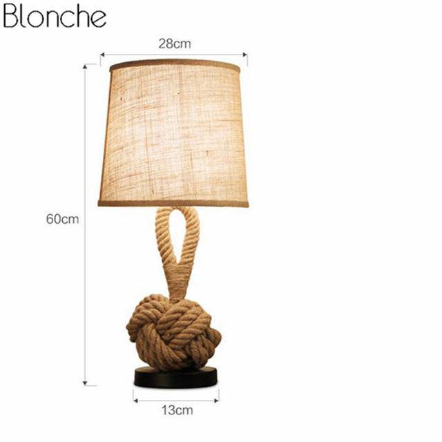 Bedside lamp with lampshade fabric and rope support