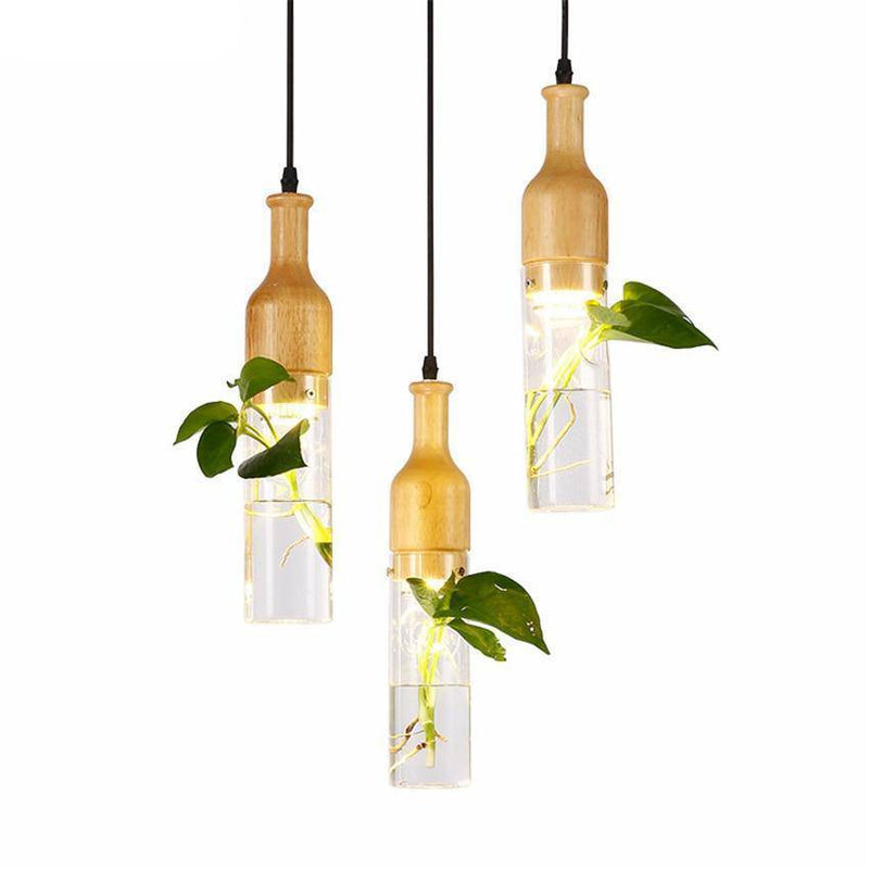 pendant light Wooden LED with plant and water tank Bottle