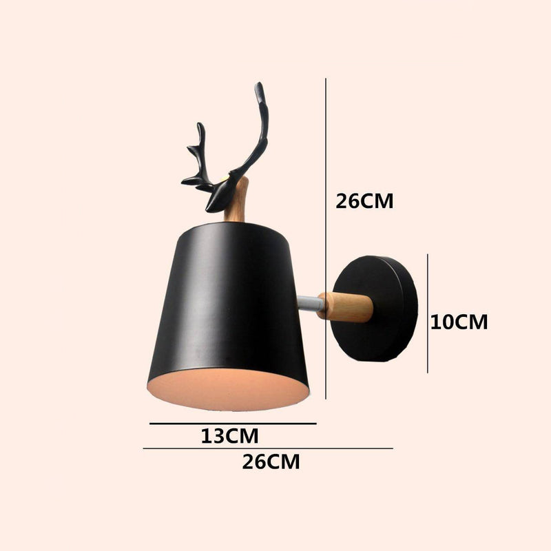 wall lamp wall with lampshade metal and wooden stand with deer horn