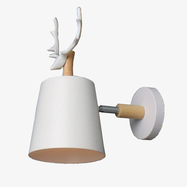 wall lamp wall with lampshade metal and wooden stand with deer horn