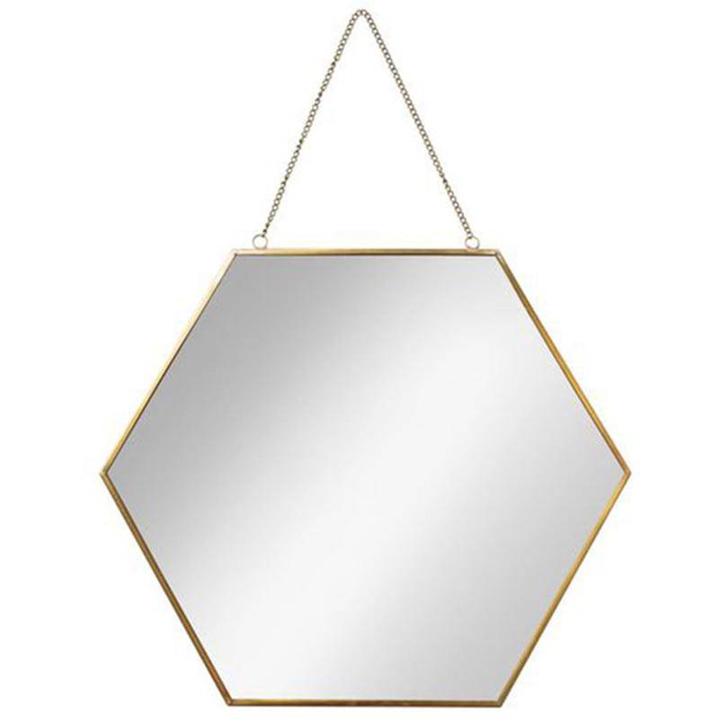 Decorative hexagonal wall mirror with wooden border Geometric