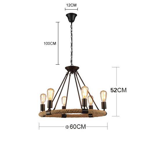 Rustic chandelier with rope and metal arms