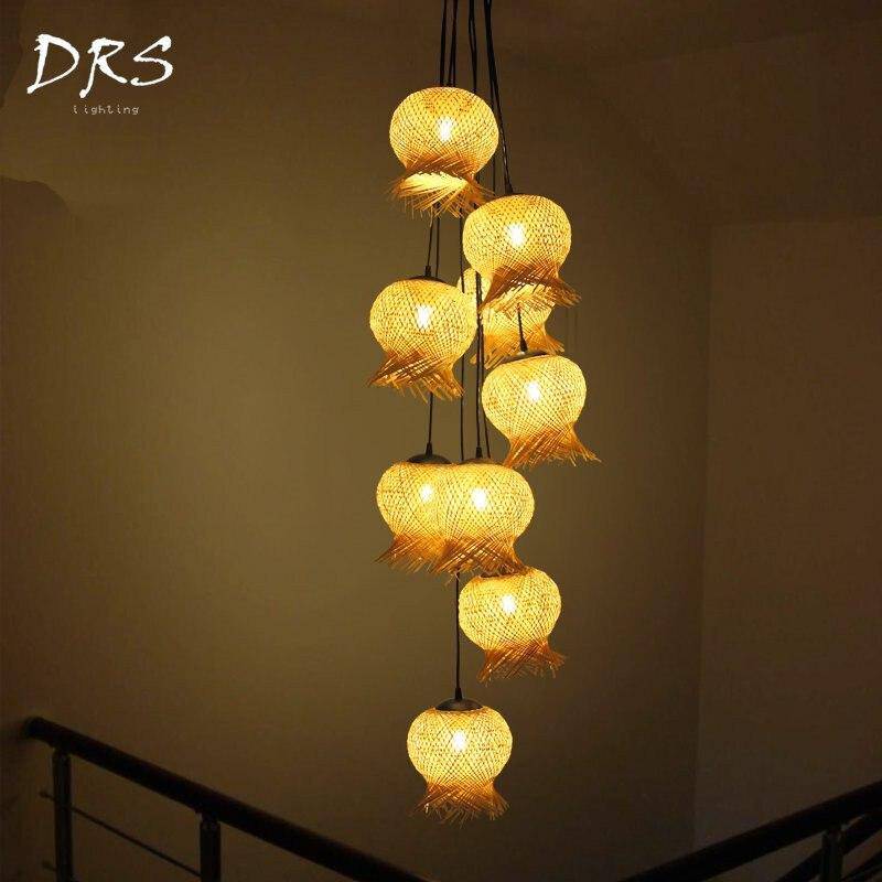 pendant light LED rattan with rounded shapes Creative