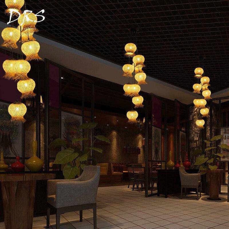 pendant light LED rattan with rounded shapes Creative